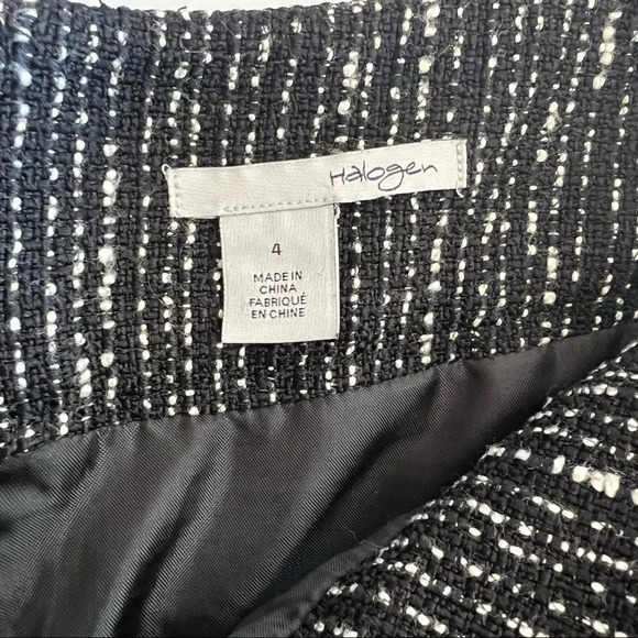 𝅺Halogen black and ivory tweed zipper back pockets mini skirt size 4 - Picture 6 of 12